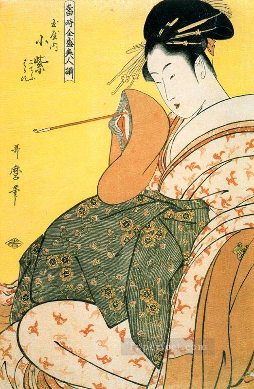 Komurasaki of the Tamaya with pipe in hand Kitagawa Utamaro Japanese Oil Paintings